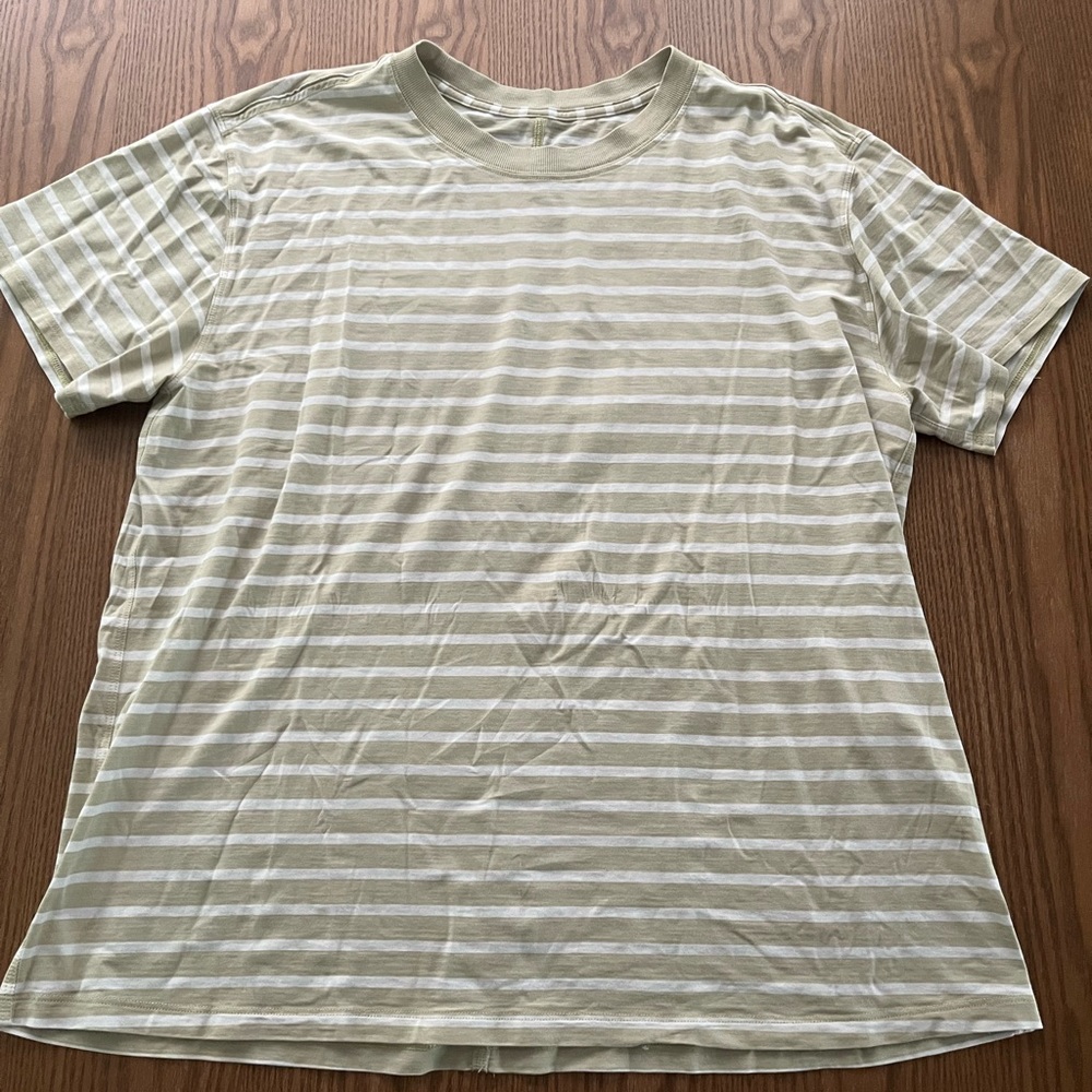Lululemon Athletica Green and White Striped Tee